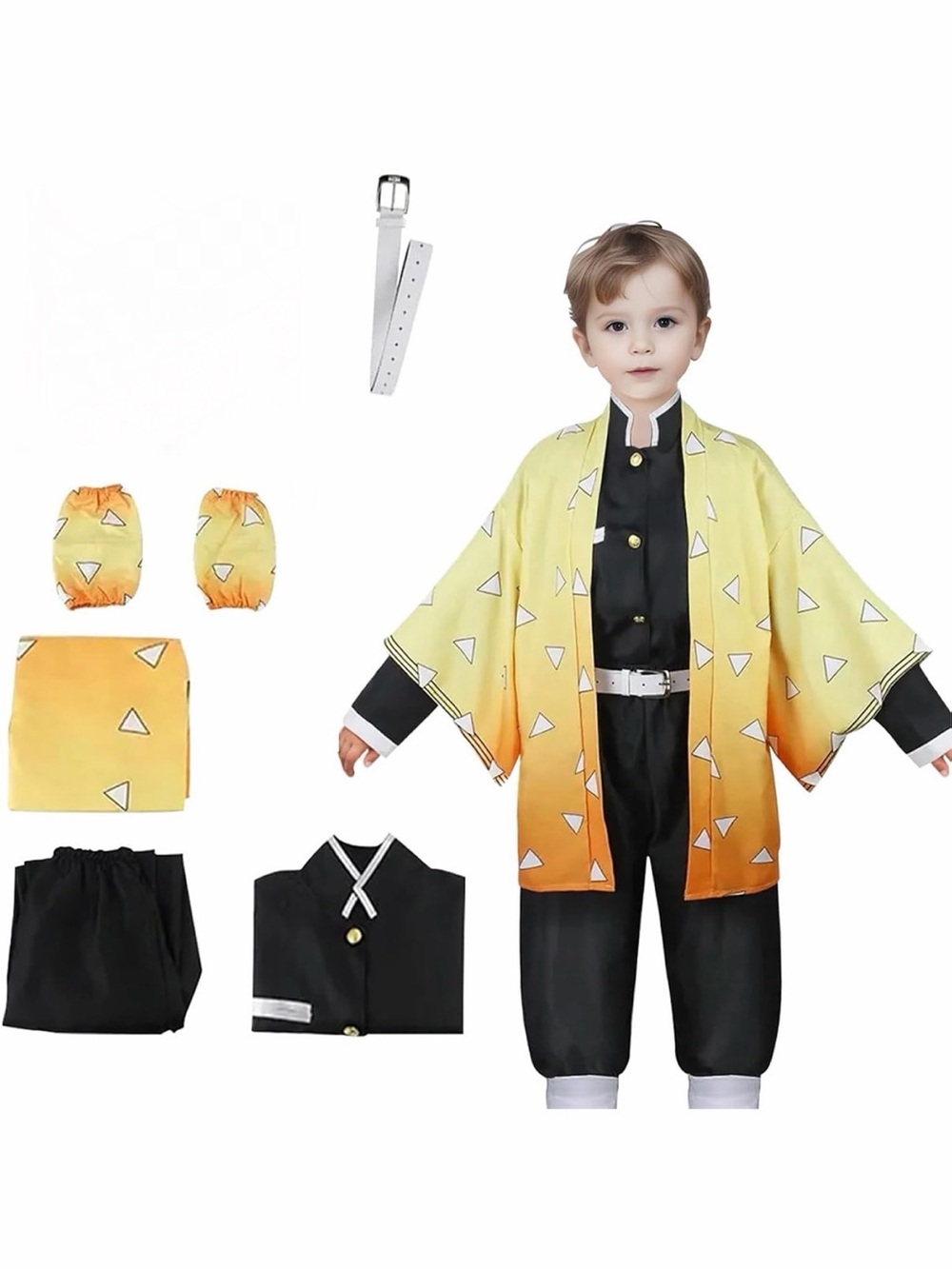 Kids👦🏻👧🏻Zenitsu Agatsuma Demon Slayer Cosplay Costume Sz 160